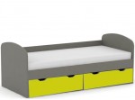 REA GOLEM šedý grafit + farebné čelo, posteľ pre deti 90x200 cm s úložným priestorom
