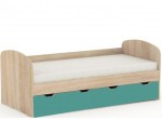 REA GOLEM dub bardolino + farebné čelo, posteľ pre deti 90x200 cm s úložným priestorom