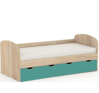 REA GOLEM dub bardolino + farebné čelo, posteľ pre deti 90x200 cm s úložným priestorom