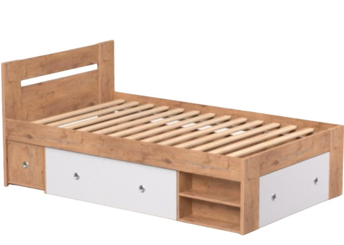 REA LARISA UP 120 dub lancelot + farebné čielko, jednolôžková posteľ 120x200 cm s úložným priestorom REA LARISA UP 120 dub lancelot + farebné čielko, jednolôžková posteľ 120x200 cm s úložným priestorom