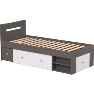 REA LARISA UP 90 šedý grafit + farebné čielko, jednolôžková posteľ 90x200 cm s úložným priestorom