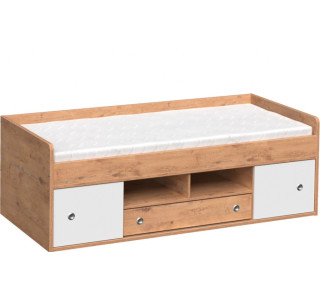 REA POPPO dub lancelot + farebné čielko, detská posteľ 90x200 cm s úložným priestorom