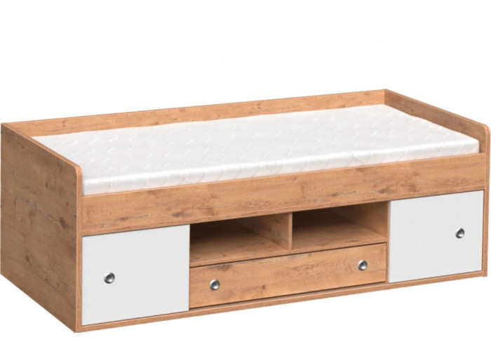 REA POPPO dub lancelot + farebné čielko, detská posteľ 90x200 cm s úložným priestorom REA POPPO dub lancelot + farebné čielko, detská posteľ 90x200 cm s úložným priestorom