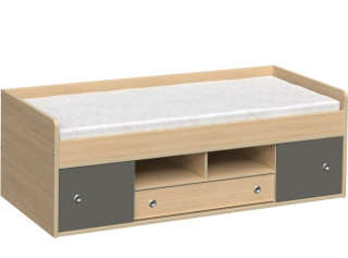 REA POPPO dub vicenza + farebné čielko, detská posteľ 90x200 cm s úložným priestorom