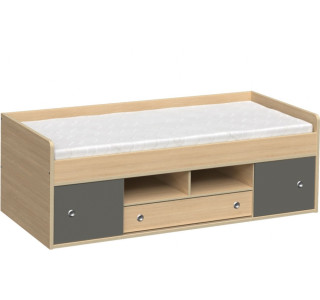 REA POPPO dub vicenza + farebné čielko, detská posteľ 90x200 cm s úložným priestorom