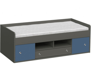 REA POPPO šedý grafit + farebné čielko, detská posteľ 90x200 cm s úložným priestorom