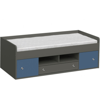 REA POPPO šedý grafit + farebné čielko, detská posteľ 90x200 cm s úložným priestorom