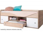 REA POPPO dub bardolino + farebné čielko, detská posteľ 90x200 cm s úložným priestorom