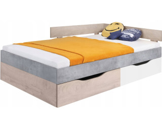 SKIP biela/betón/dub 16, jednolôžková študentská posteľ 120x200 cm