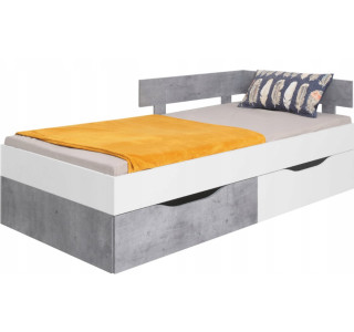SKIP biela/betón 15, študentská posteľ s úložným priestorom 90x200 cm