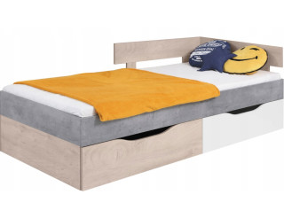 SKIP biela/betón/dub 15, študentská posteľ s úložným priestorom 90x200 cm
