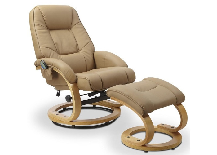 MATADOR béžové polohovacie masážne, relaxačné kreslo s podnožkou