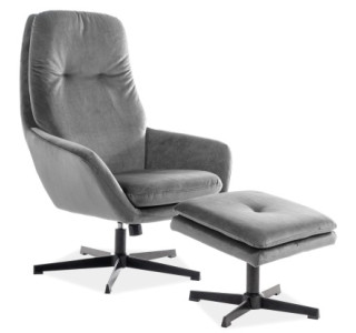 FORD zamatové sivé s podnožkou, hojdacie kreslo