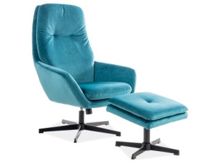 FORD zamatové tyrkysové s podnožkou, relaxačné kreslo