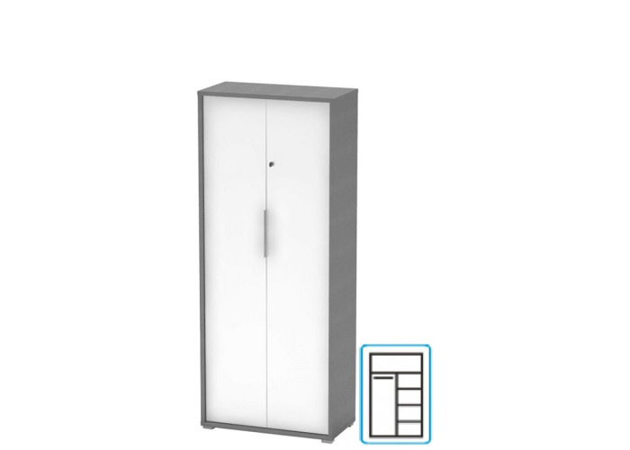 RIOMA NEW grafit/biela 31, kancelárska šatníkovo-policová skriňa so zámkom