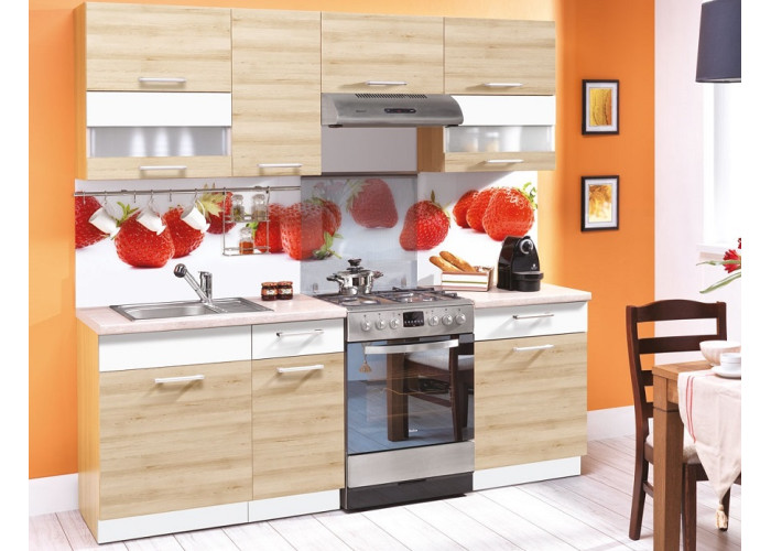 MODENA buk/biely lesk 160/220, kuchynská linka MODENA buk/biely lesk 160/220, kuchynská linka