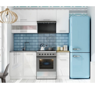 TIFFANY 120/180 biela/biely lesk, kuchynská linka v dĺžke 180 cm