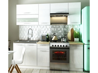 TIFFANY 160/220 biela/biely lesk, kuchynská linka v dĺžke 220 cm