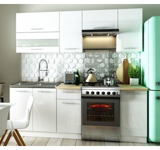 TIFFANY 160/220 biela/biely lesk, kuchynská linka v dĺžke 220 cm