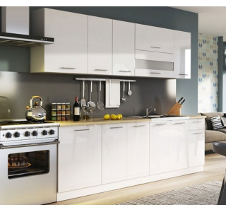 TIFFANY 260 biely lesk, kuchynská zostava v dĺžke 260 cm