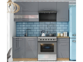 TIFFANY 120/180 sivý lesk, kuchynská linka v dĺžke 180 cm