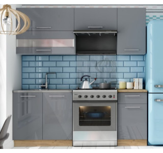 TIFFANY 120/180 sivý lesk, kuchynská linka v dĺžke 180 cm