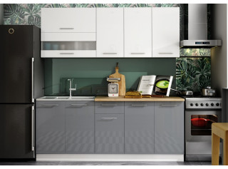 TIFFANY 200 sivý lesk/biely lesk, kuchynská linka 200 cm