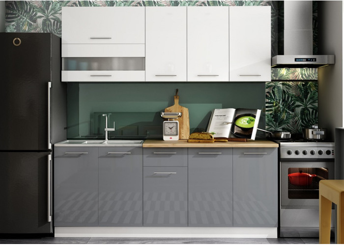 TIFFANY 200 sivý lesk/biely lesk, kuchynská linka 200 cm