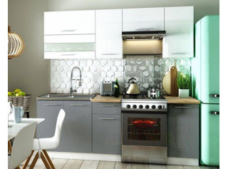 TIFFANY 160/220 sivý/biely lesk, kuchynská zostava v dĺžke 220 cm