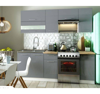 TIFFANY 160/220 sivý lesk, kuchynská linka v dĺžke 220 cm