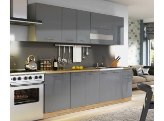 TIFFANY 260 sivý lesk, kuchynská linka v dĺžke 260 cm