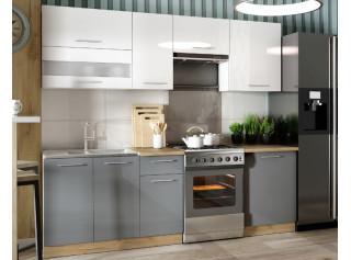 TIFFANY 180/240 biely/sivý lesk, kuchynská linka 180/240 cm