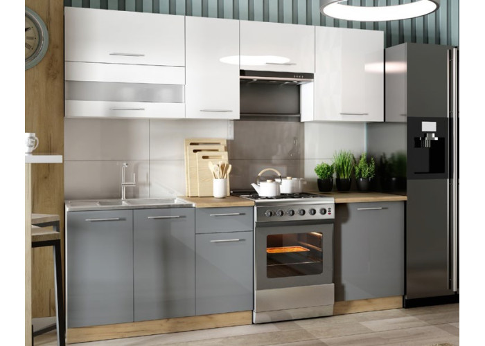 TIFFANY 180/240 biely/sivý lesk, kuchynská linka 180/240 cm