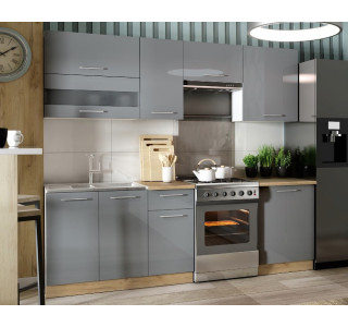 TIFFANY 180/240 sivý lesk, kuchynská linka 180/240 cm