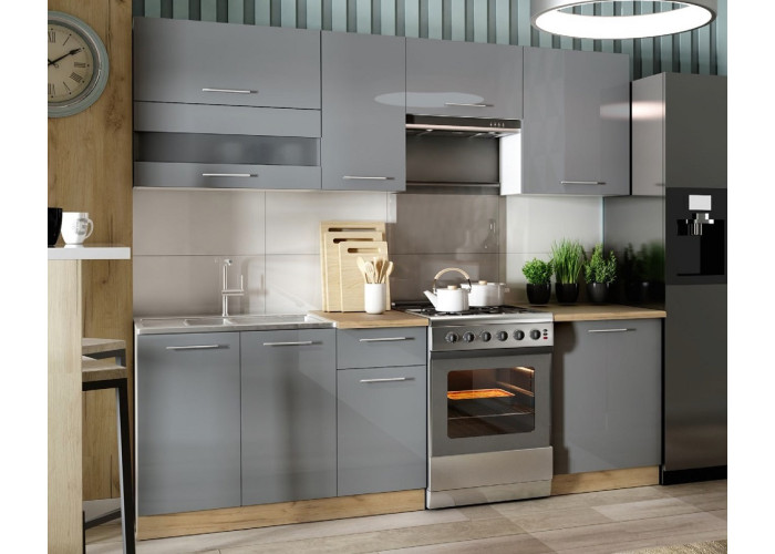 TIFFANY 180/240 sivý lesk, kuchynská linka 180/240 cm