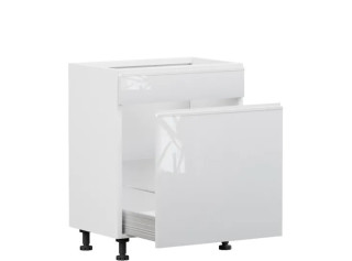 SOLE biely lesk DKS60, dolná drezová skrinka s košom na odpad v šírke 60 cm