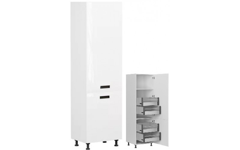 TAFNE biely lesk D4STW60/207, vysoká skrinka s CARGO zásuvkami v šírke 60 cm a výške 207 cm