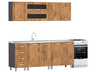 REA ALFA ZZ1 sivý grafit/dub lancelot, kuchynská linka 200 cm 