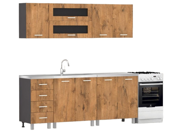 REA ALFA ZZ1 sivý grafit/dub lancelot, kuchynská linka 200 cm 