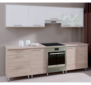 COSTA MDF biely lesk/dub sonoma 180/240, akciový kuchynský komplet
