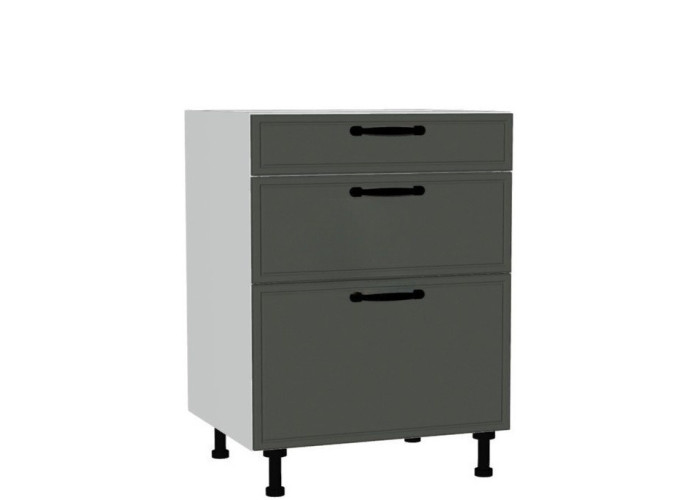 BIANCA tmavosivá DSS60/3, kuchynská šuflíková skrinka v šírke 60 cm