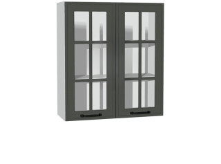 BIANCA tmavosivá WW80/71, horná kuchynská skrinka so sklom v šírke 80 cm a výške 71 cm