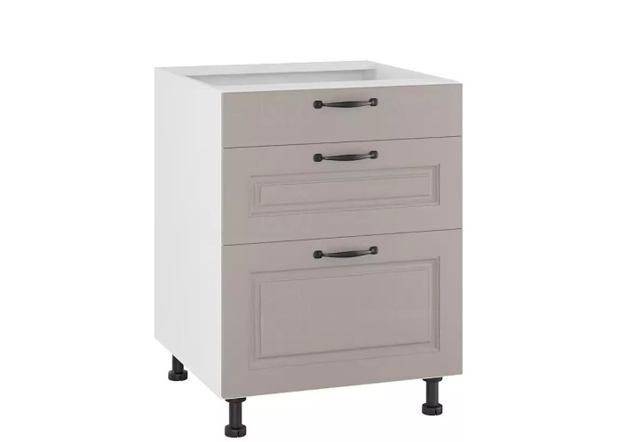 CARMEN sivá DSS60/3, kuchynská šuflíková skrinka v šírke 60 cm