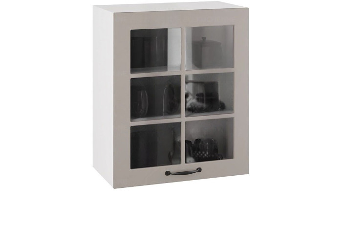 CARMEN sivá WW60.1, horná kuchynská skrinka so sklom v šírke 60 cm a výške 71 cm