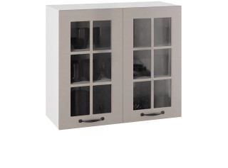 CARMEN sivá WW80/71, horná kuchynská skrinka so sklom v šírke 80 cm a výške 71 cm