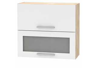 NOVA PLUS NOPL-016-VH dub sonoma/biela, horná výklopná skrinka so sklom v šírke 80 cm