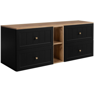 GUSTO čierny B140DC závesná skrinka pod umývadlo 140 cm