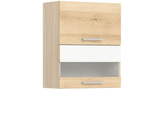 MODENA buk/biely lesk MD08/G60W, horná výklopná skrinka so sklom v šírke 60 cm