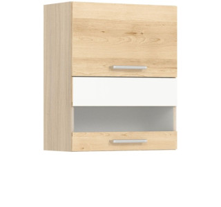 MODENA buk/biely lesk MD08/G60W, horná výklopná skrinka so sklom v šírke 60 cm