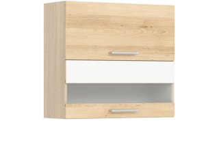 MODENA buk/biely lesk MD09/G80W, horná výklopná skrinka so sklom v šírke 80 cm